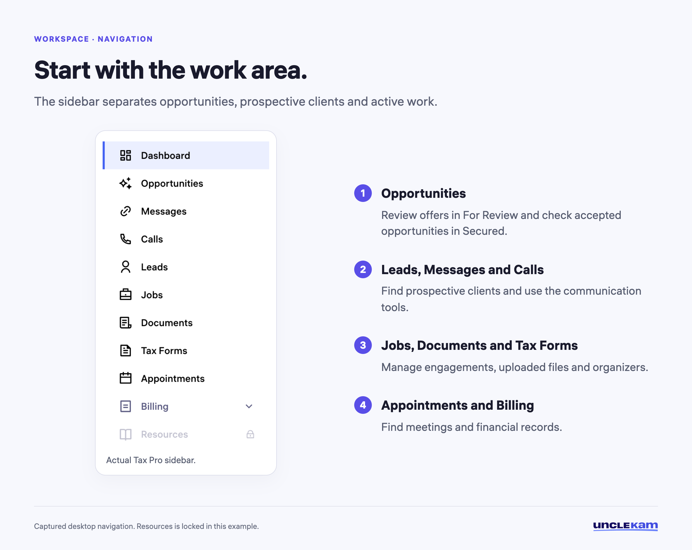 Start with the work area.