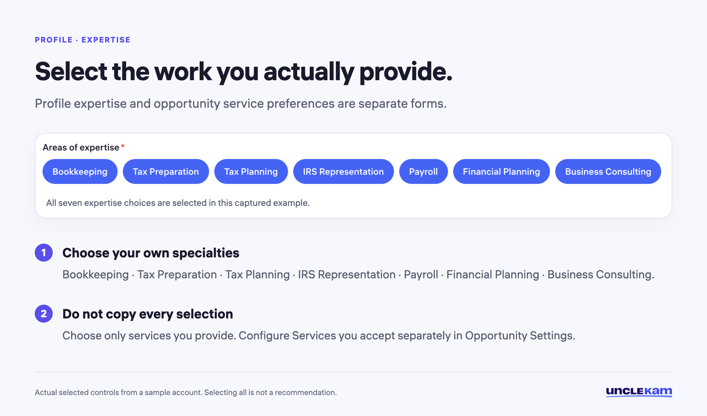 Select the work you actually provide.