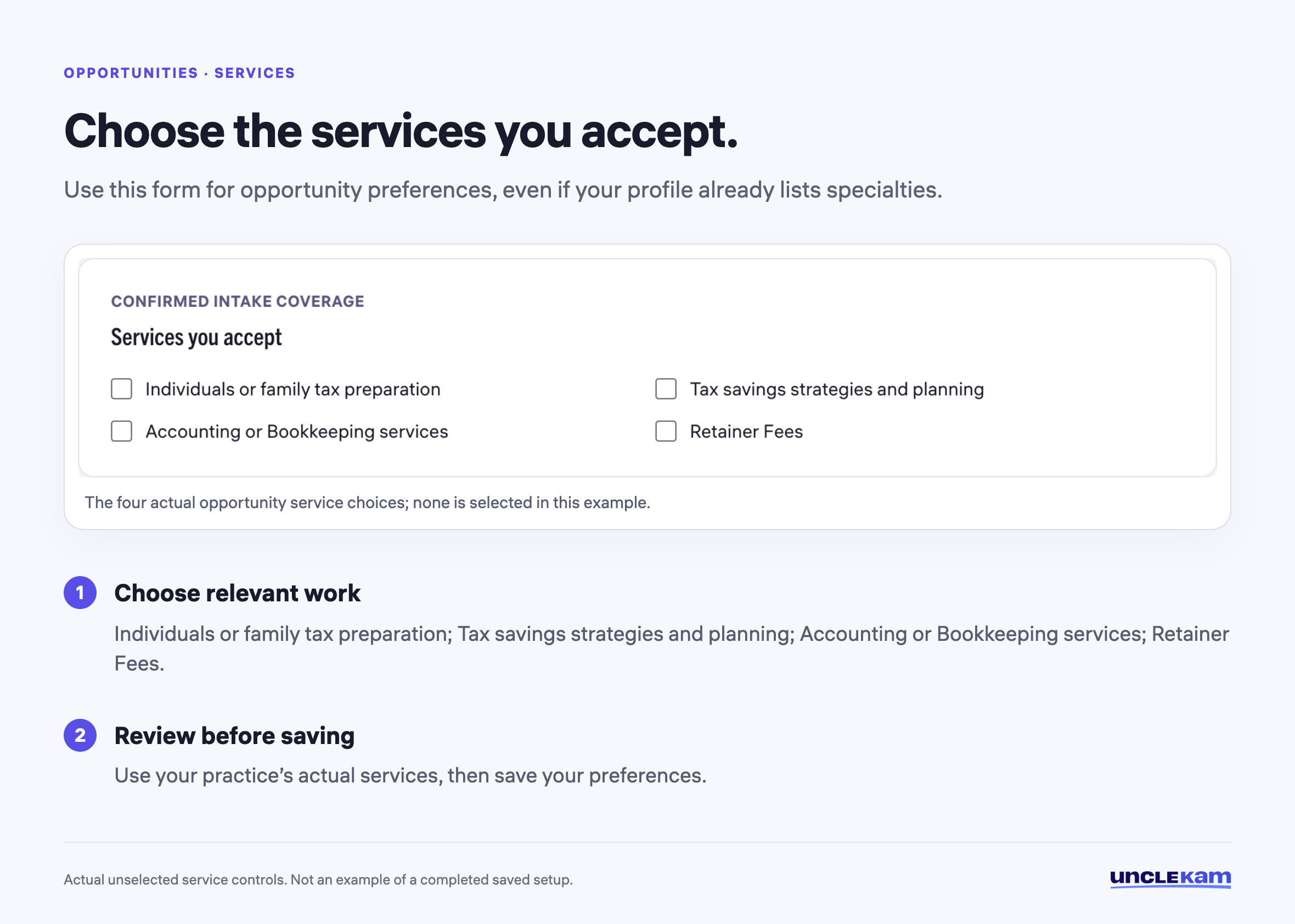 Choose the services you accept.