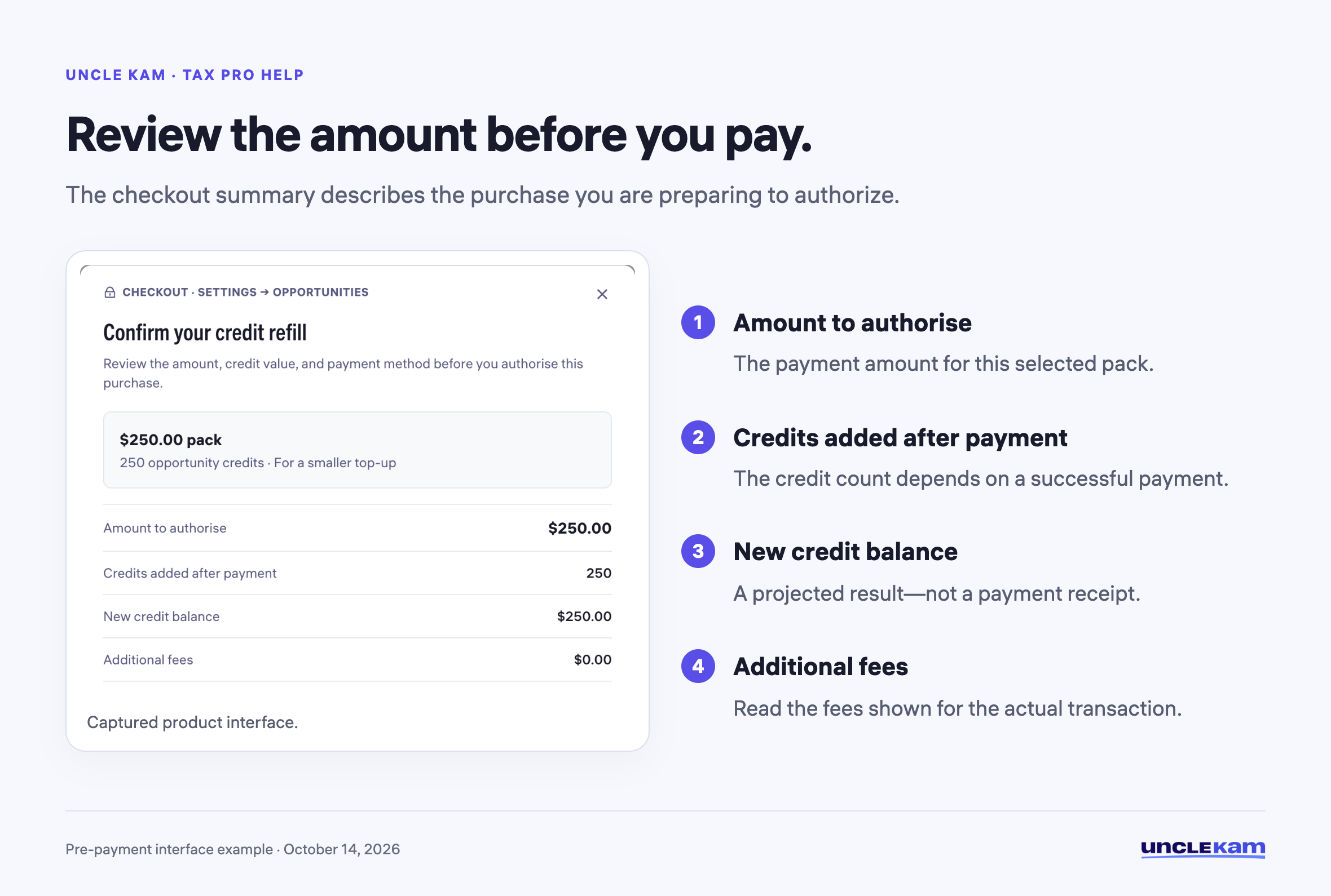 Review the amount before you pay.