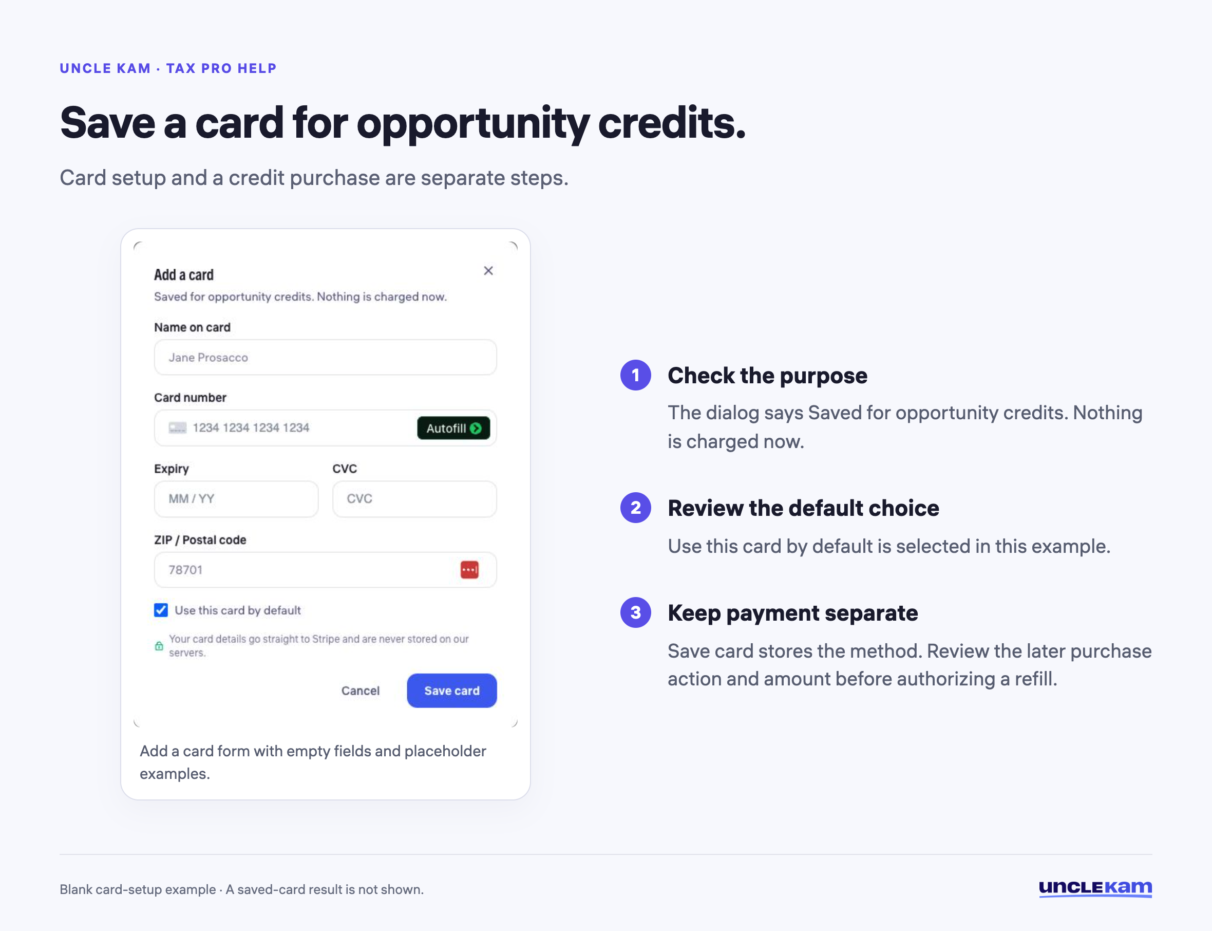 Save a card for opportunity credits.