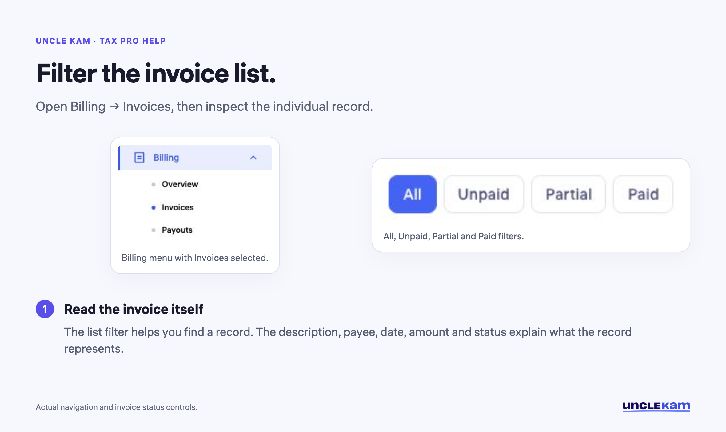 Filter the invoice list.