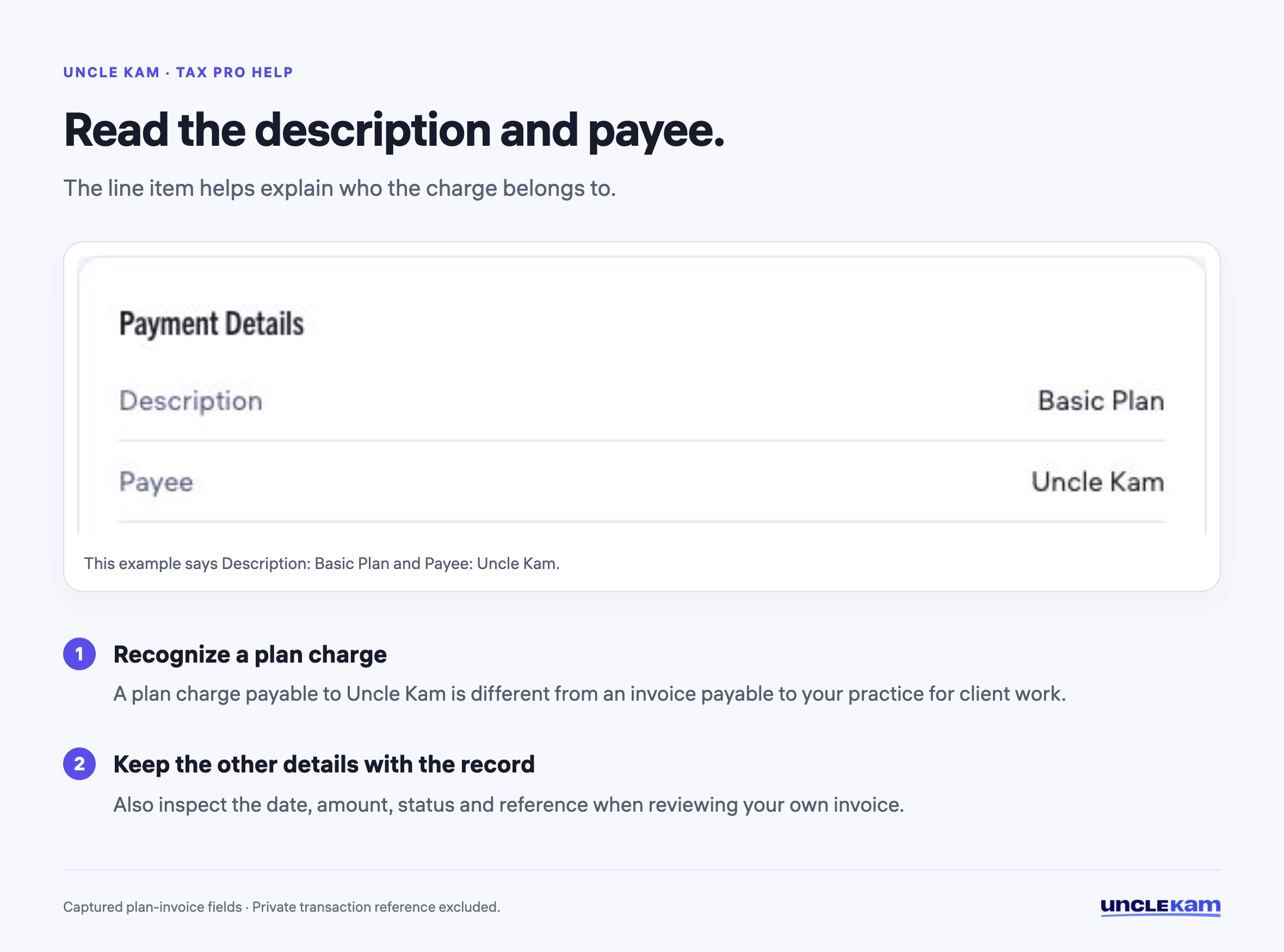 Read the description and payee.