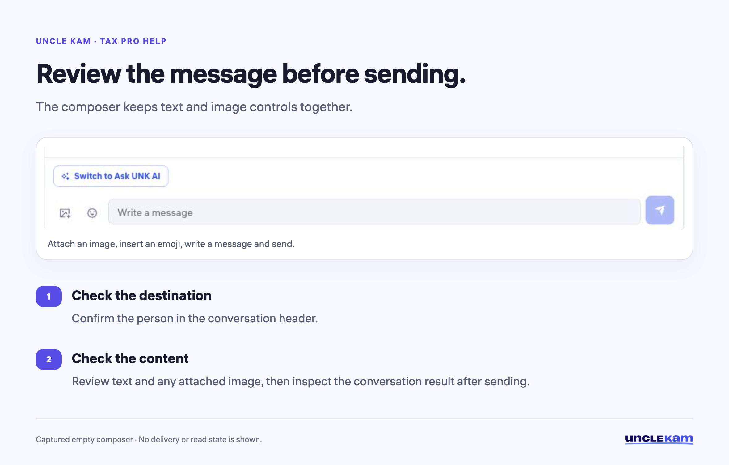 Review the message before sending.