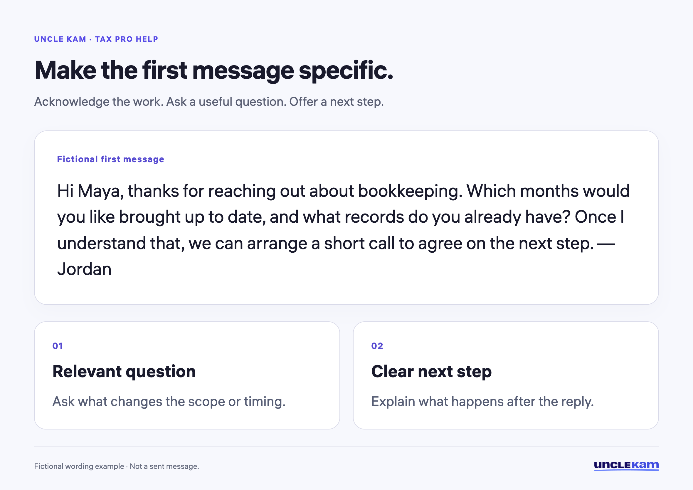 Make the first message specific.