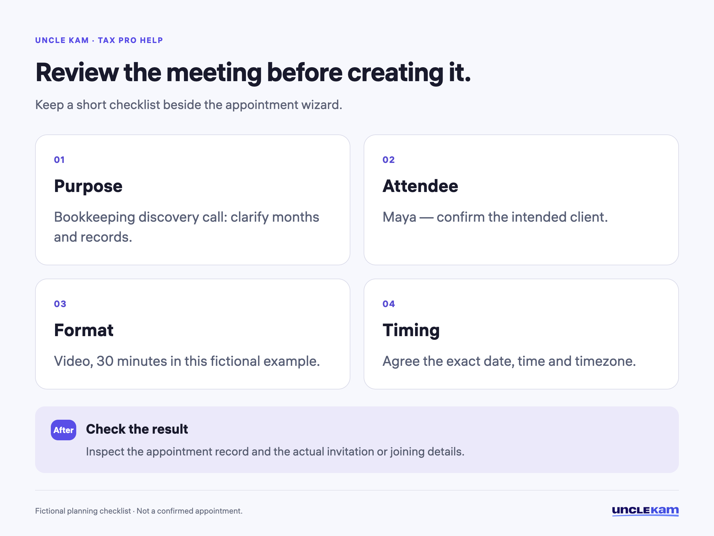 Review the meeting before creating it.