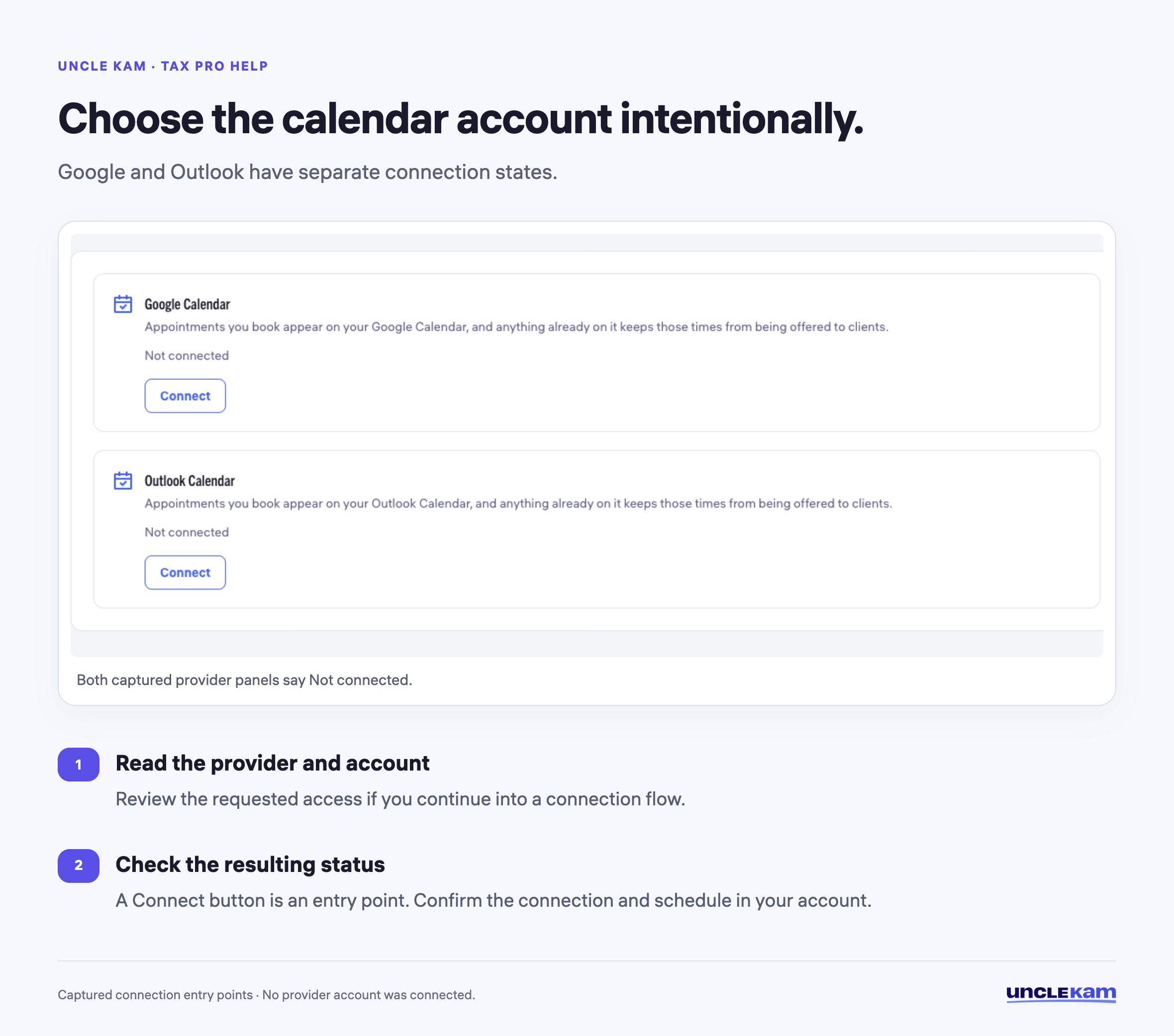 Choose the calendar account intentionally.