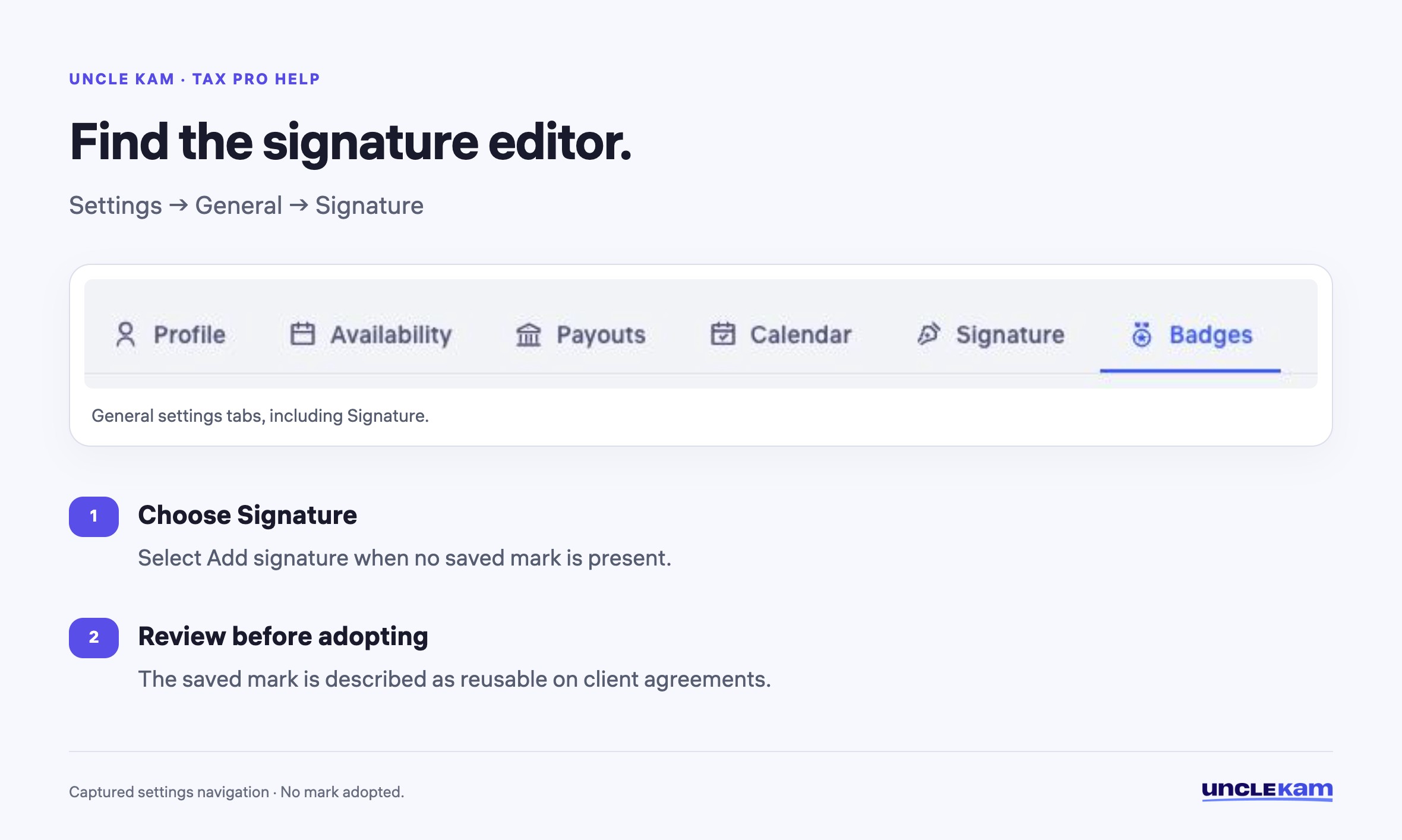 Find the signature editor.