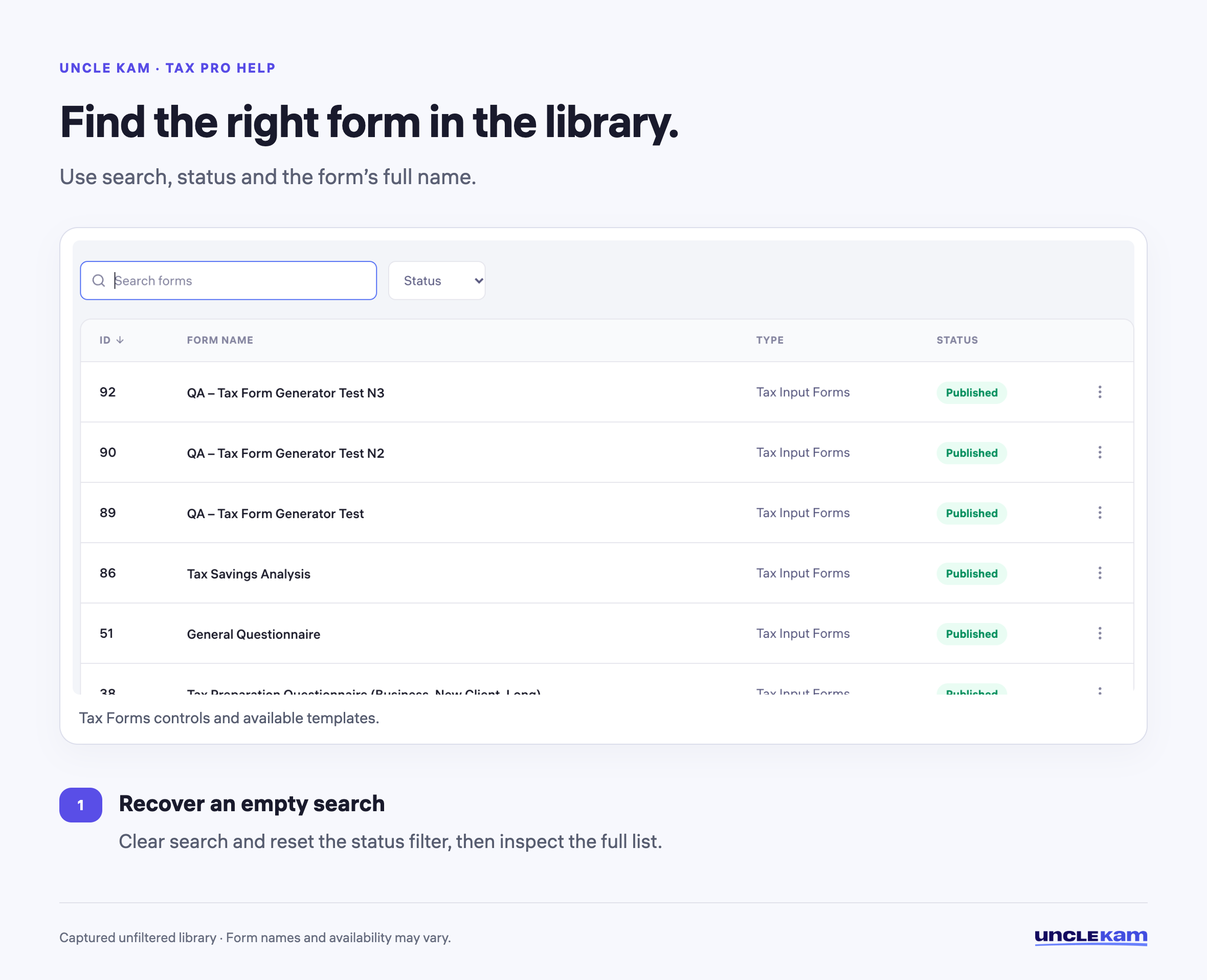Find the right form in the library.