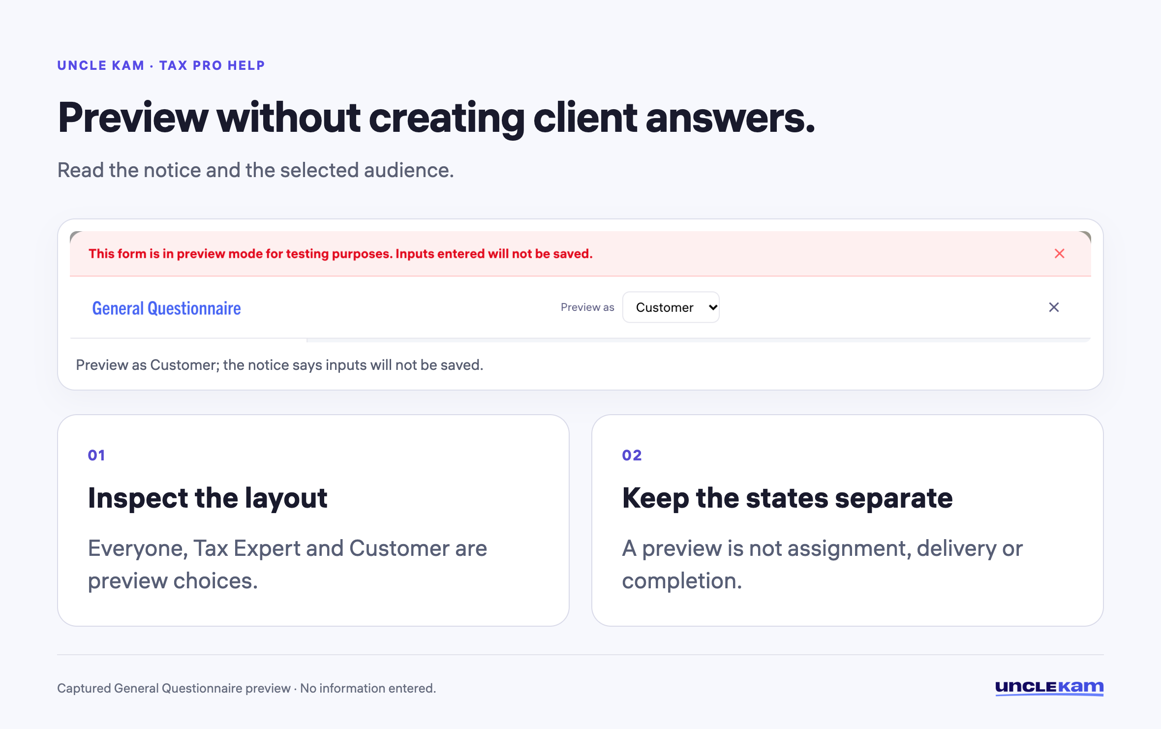 Preview without creating client answers.