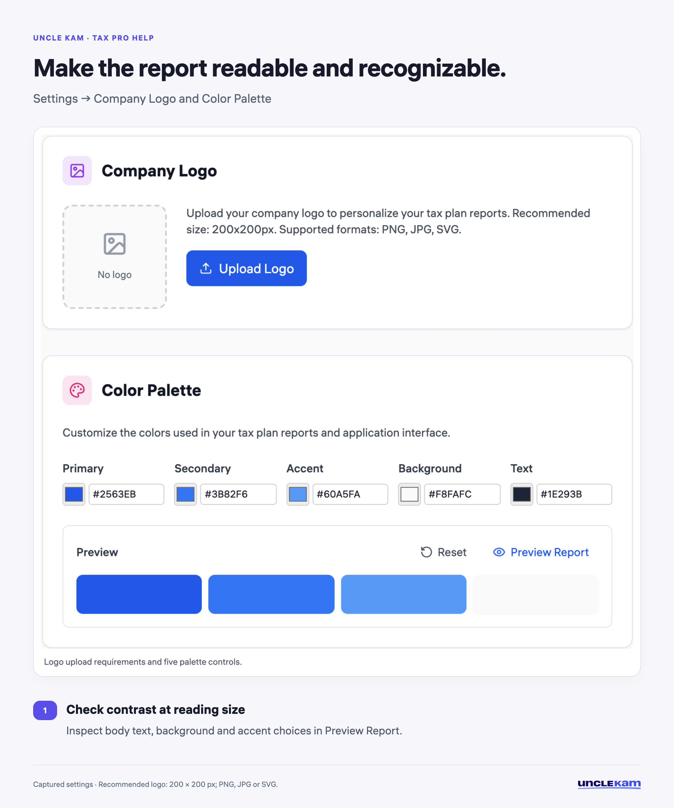 Make the report readable and recognizable.