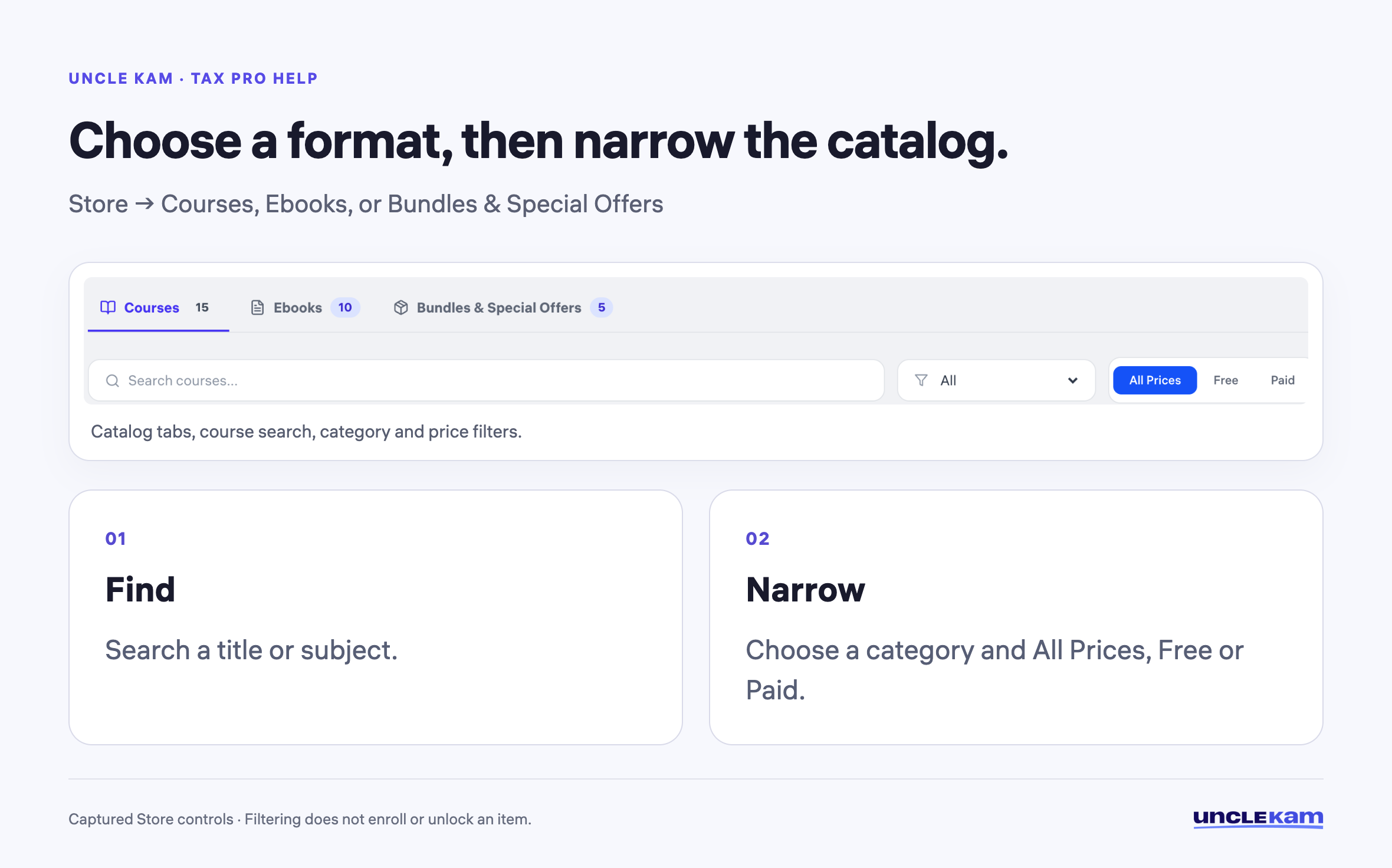 Choose a format, then narrow the catalog.