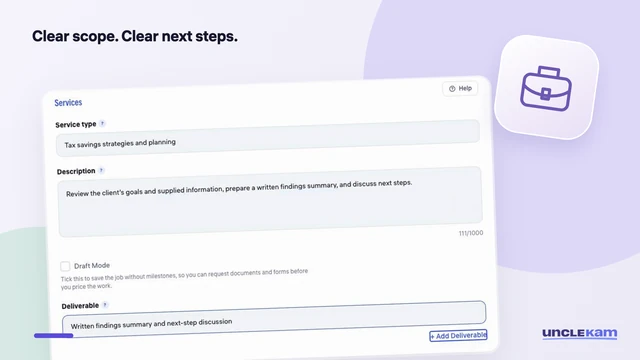 Create a job — illustrated preview using the recorded lesson.